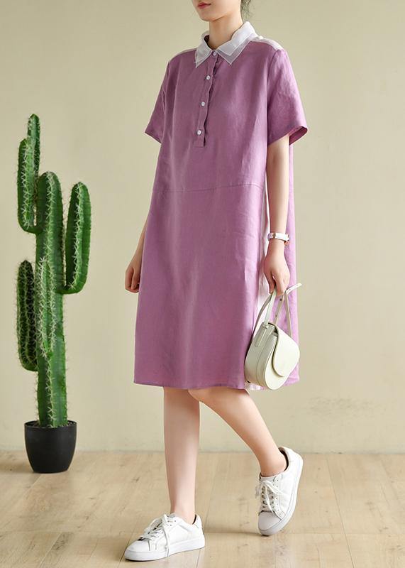 Classy purple Tunics lapel patchwork Knee summer Dresses - bagstylebliss