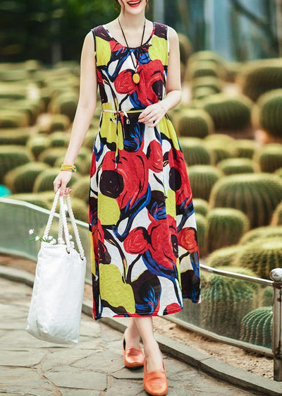 Classy red linen dress Fine Photography o neck tunic summer Dress - bagstylebliss