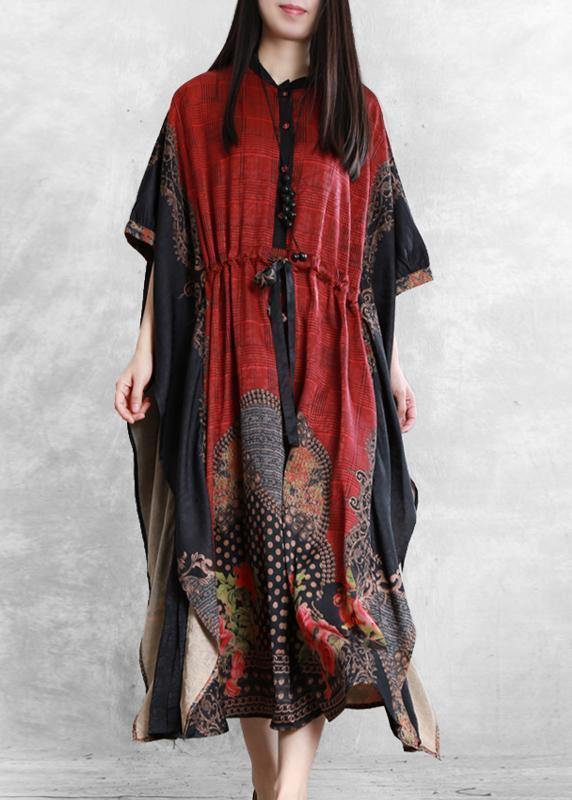 Classy red print clothes Women drawstring asymmetric Maxi Dress - bagstylebliss