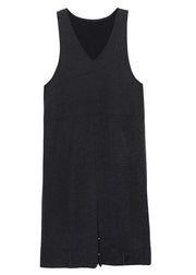 Classy sleeveless cotton dresses Tutorials black v neck long Dresses fall - bagstylebliss