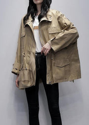 Classy stand collar Fashion outwear khaki patchwork tulle loose coats - bagstylebliss