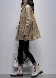 Classy stand collar Fashion outwear khaki patchwork tulle loose coats - bagstylebliss