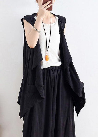 Classy v neck asymmetric linen summer top Neckline black blouse - bagstylebliss