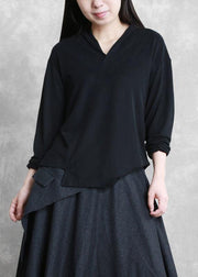 Classy v neck asymmetric tunic top Photography black shirts - bagstylebliss