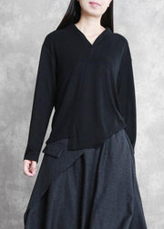 Classy v neck asymmetric tunic top Photography black shirts - bagstylebliss