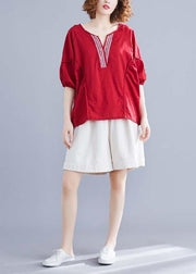 Classy v neck half sleeve cotton Blouse Work red blouse summer - bagstylebliss