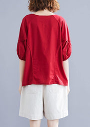 Classy v neck half sleeve cotton Blouse Work red blouse summer - bagstylebliss