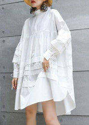 Classy white Cotton tunic top Puff Sleeve short fall Dresses - bagstylebliss