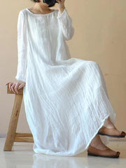Classy white cotton clothes Women o neck asymmetric Plus Size spring Dresses - bagstylebliss