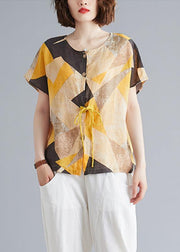 Classy yellow Geometric clothes o neck Plus Size Clothing top - bagstylebliss