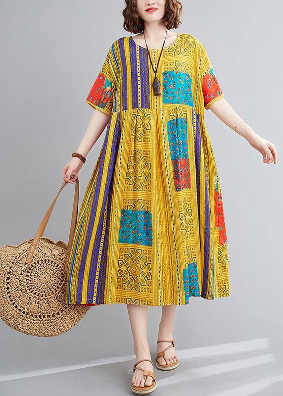 Classy yellow print clothes For Women o neck short sleeve Maxi summer Dress - bagstylebliss