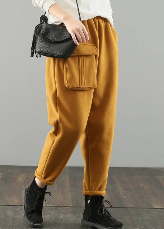 Classy yellow vintage pockets harem pants Gifts wild pants - bagstylebliss