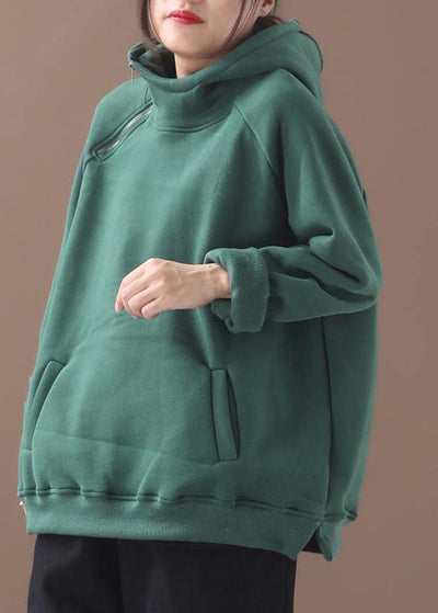 Classy zippered cotton hooded blouses for women Inspiration green thick blouse - bagstylebliss