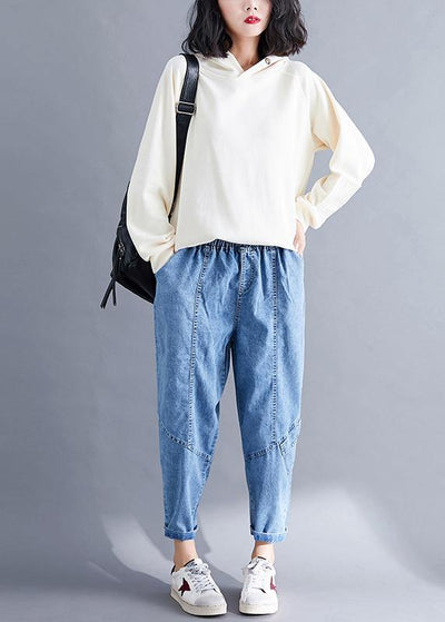 Classy Spring Women Pants Fashion Denim Blue Photography Elastic Waist Patchwork Pant - bagstylebliss