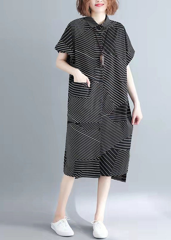 Classy Black Chiffon clothes Women Casual Work stand collar summer Dress