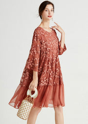 Chocolate Patchwork Chiffon Long Dress Embroideried Spring