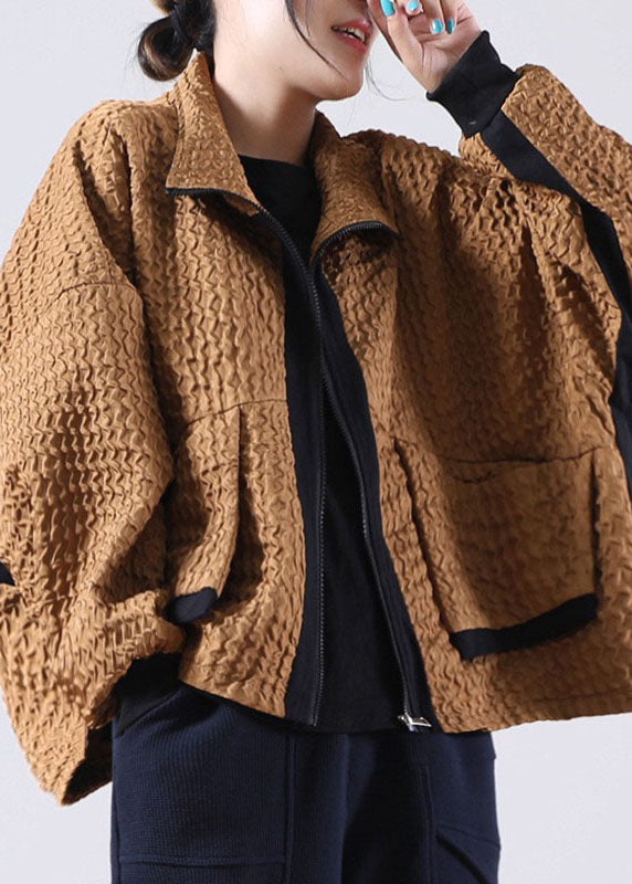 Chocolate Patchwork Corduroy Zip Up Spring Coat