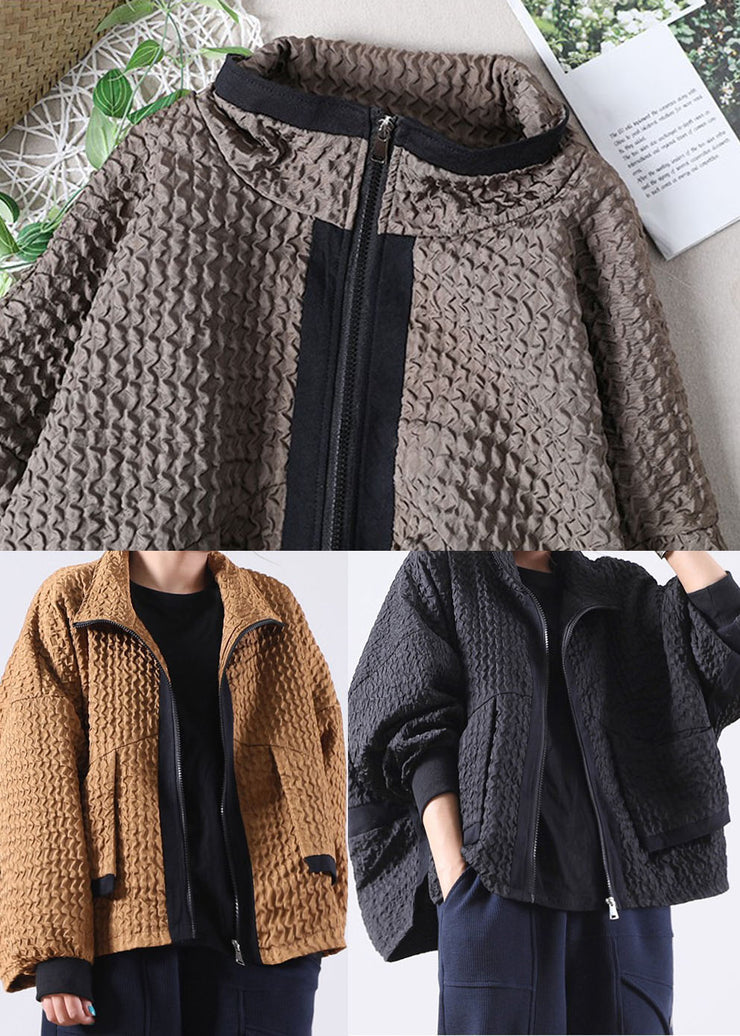 Chocolate Patchwork Corduroy Zip Up Spring Coat