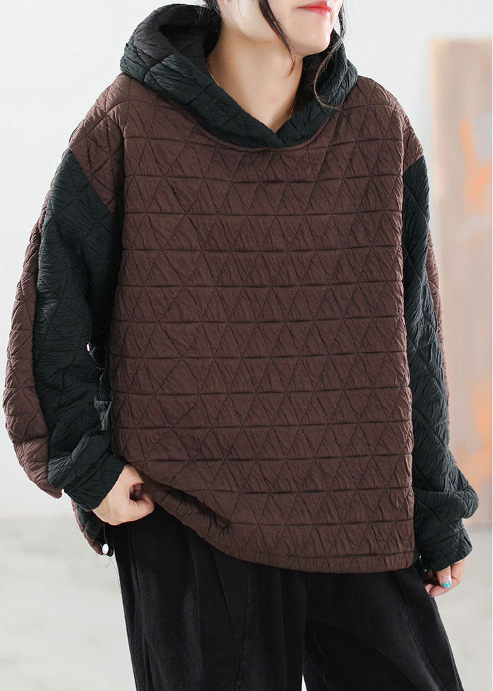 Kaffee-Patchwork-Sweatshirt aus feiner Baumwolle mit Kapuze Winter