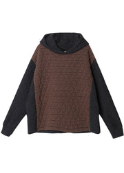 Chocolate Patchwork Fine Cotton Filled Sweatshirt Hooded Winter