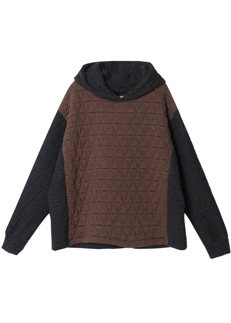 Kaffee-Patchwork-Sweatshirt aus feiner Baumwolle mit Kapuze Winter