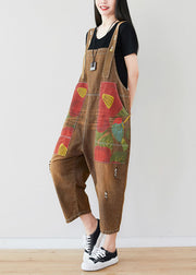 Chocolate Patchwork Print Jumpsuit Pants Ripped Denim Spring