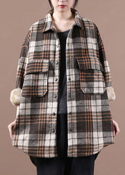 Chocolate Plaid Fleece Wool Lined outwear Peter Pan Collar Winter