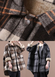 Coffee Plaid Fleece Wool gefütterte Oberbekleidung Bubikragen Winter