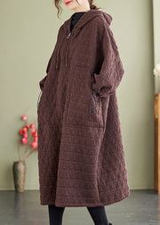 Coffee Pockets Patchwork Fine Cotton Filled Dresses Hooded Winter