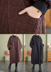 Coffee Pockets Patchwork Fine Cotton Filled Dresses Hooded Winter