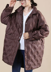 Kaffee-Stehkragen-Knopf-lose Winter-Puffer-lange Daunenjacke