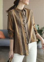 Chocolate Striped Print Shirts Button Long Sleeve