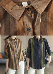 Chocolate Striped Print Shirts Button Long Sleeve