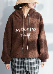 Chocolate Thick Fleece Wool Sweatshirt Streetwear Letter Embroidered Winter
