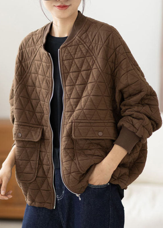 Coffee Zippered Cozy Warm Jacket Long Sleeve