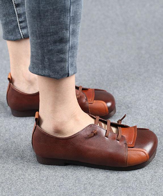 Comfortable Flat Shoes Chocolate Genuine Leather - bagstylebliss