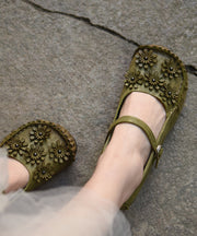 Comfortable Green Flat Feet Shoes Splicing Buckle Strap Floral