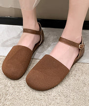 Comfortable Knit Fabric Flat Shoes Buckle Strap Splicing Brown