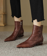 Comfortable Splicing Ankle Boots Brown Cowhide Leather Pointed Toe