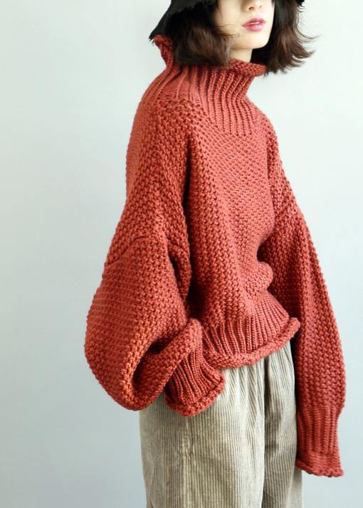 Comfy  red knit tops fall fashion high neck lantern sleeve top - bagstylebliss