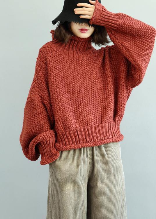 Comfy  red knit tops fall fashion high neck lantern sleeve top - bagstylebliss