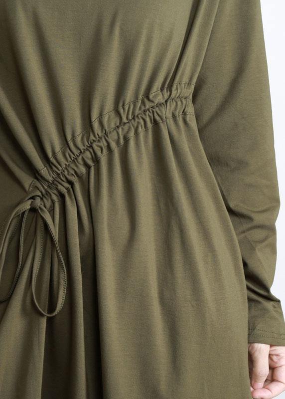 Comfy Army Green Drawstring Asymmetrical Design Side Open Dress Fall - bagstylebliss