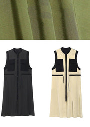 Comfy Army Green Patchwork Button Tie Waist Summer Long Dress - bagstylebliss