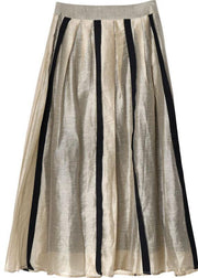 Comfy Beige Patchwork Summer Skirt Cotton Linen - bagstylebliss