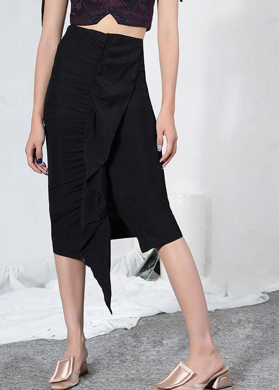 Comfy Black Asymmetrical Design Patchwork Summer Cotton Skirt