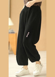 Comfy Black Elastic Waist Pockets Harem Fall Pants