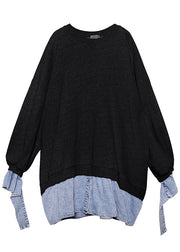 Comfy Black O-Neck Patchwork Button Fall Sweatshirts Top