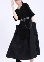 Comfy Black Patchwork Pockets Summer Cotton Dress - bagstylebliss