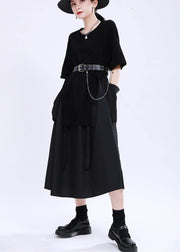 Comfy Black Patchwork Pockets Summer Cotton Dress - bagstylebliss
