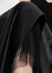 Comfy Black Patchwork Tulle Asymmetrical design PU Skirts - bagstylebliss